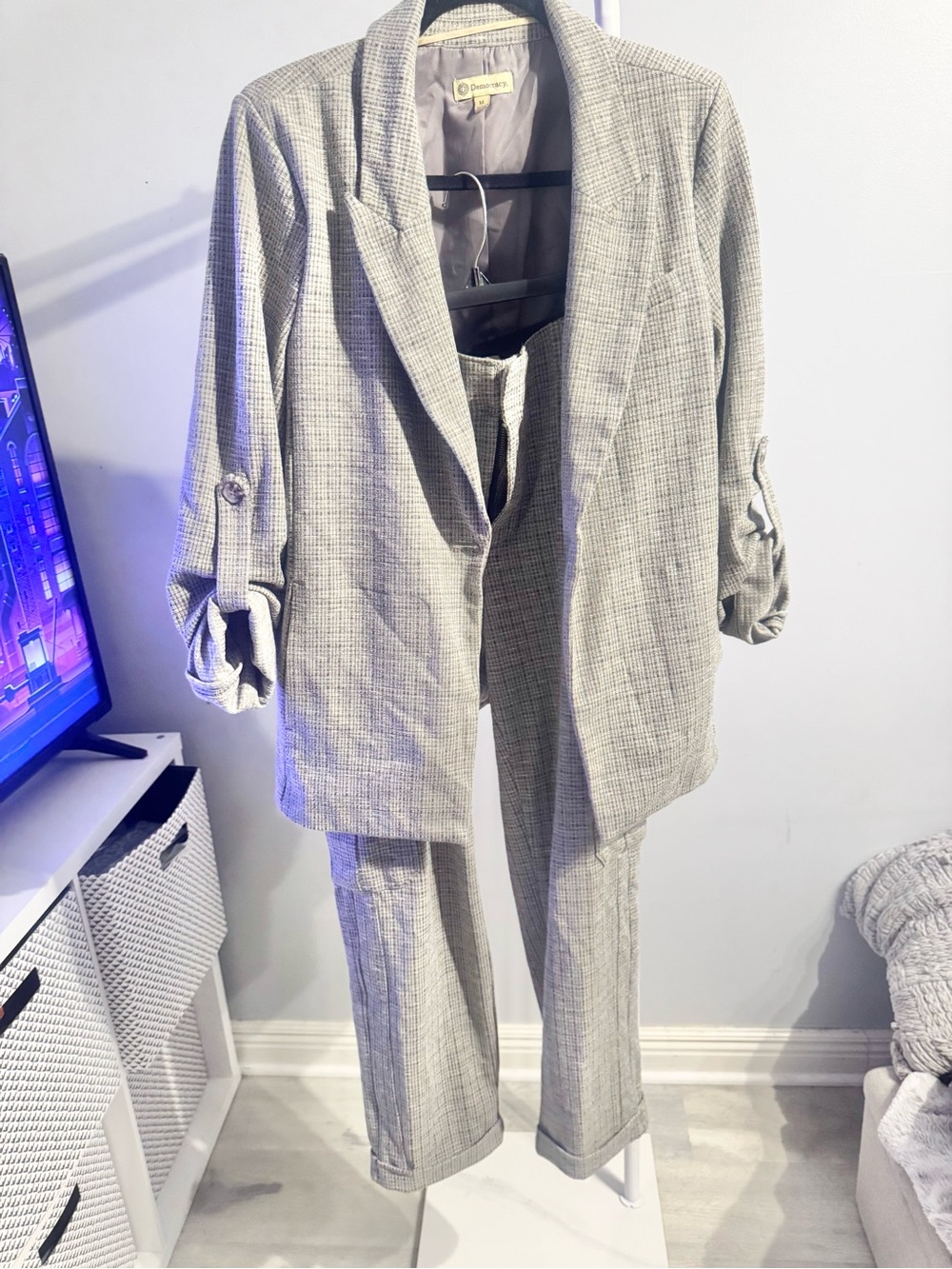 Democracy Gray Plaid Blazer and Pants